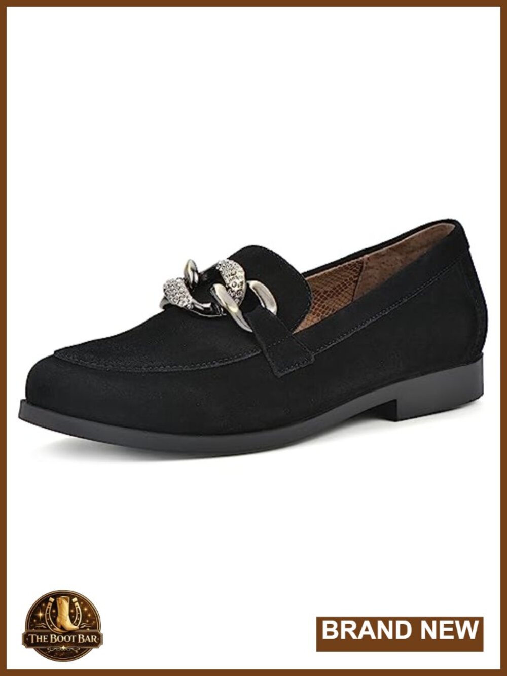 White Mountain Casavas Suede Loafers Chain Detail Block Heel